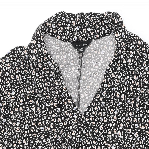 New Look Womens Black Animal Print Viscose Shift Size 14 Collared Pullover
