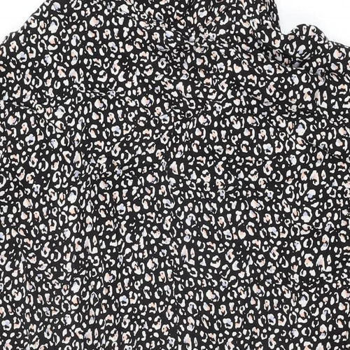 New Look Womens Black Animal Print Viscose Shift Size 14 Collared Pullover