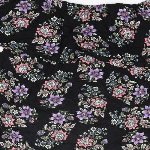 Buffalo Womens Black Floral Viscose Basic T-Shirt Size 14 Off the Shoulder