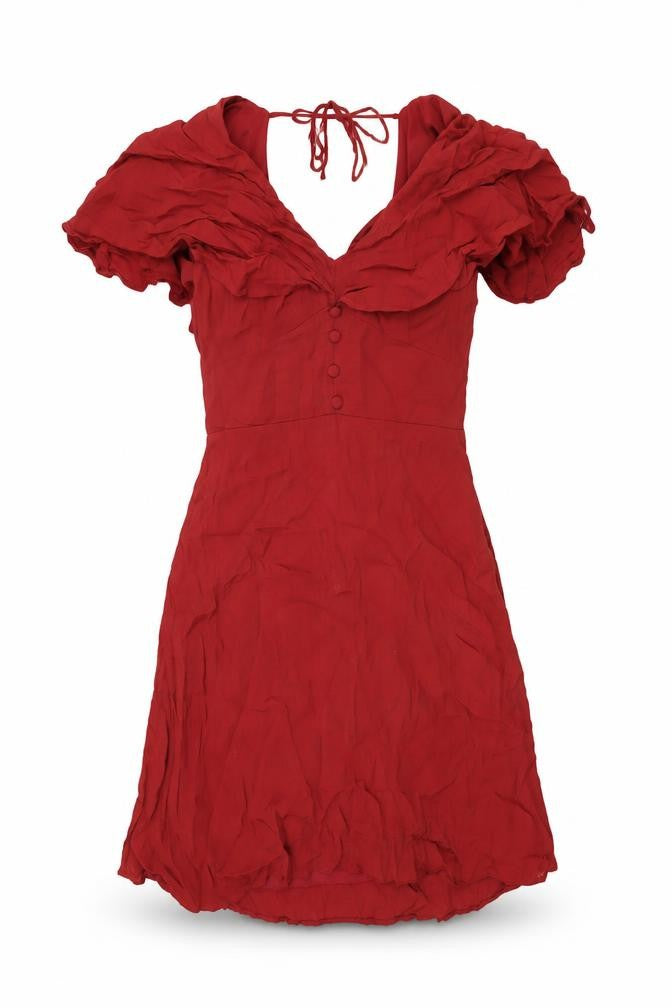 Front view of River Island women’s red viscose shift, size UK 10, v-neck zip