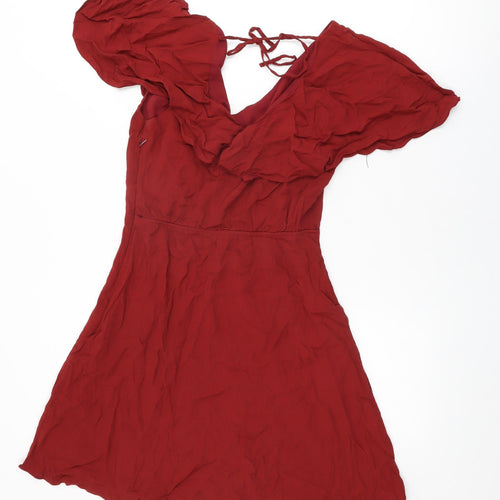 River Island Womens Red Viscose Shift Size 10 V-Neck Zip