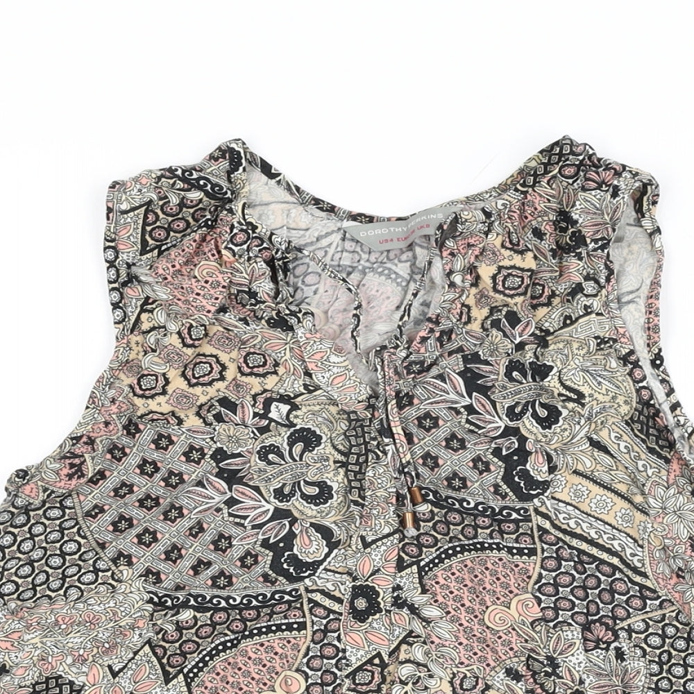 Dorothy Perkins Womens Multicoloured Floral Viscose Basic T-Shirt Size 8 V-Neck