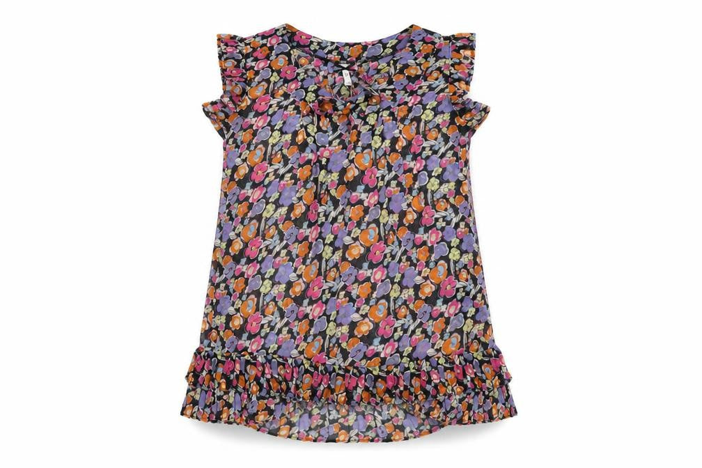 Front view of Next women’s black floral polyester basic blouse, size UK 14, scoop neck