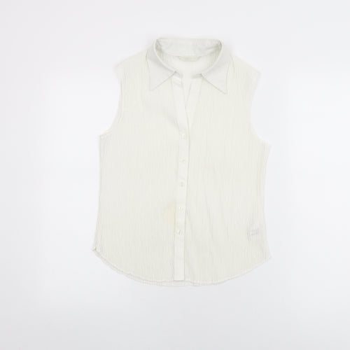 Marks and Spencer Womens White Polyester Basic Button-Up Size 14 Collared