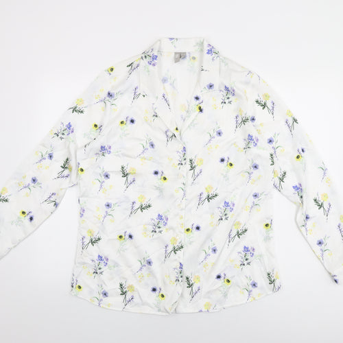ASOS Womens White Floral Polyester Basic Button-Up Size 12 Collared