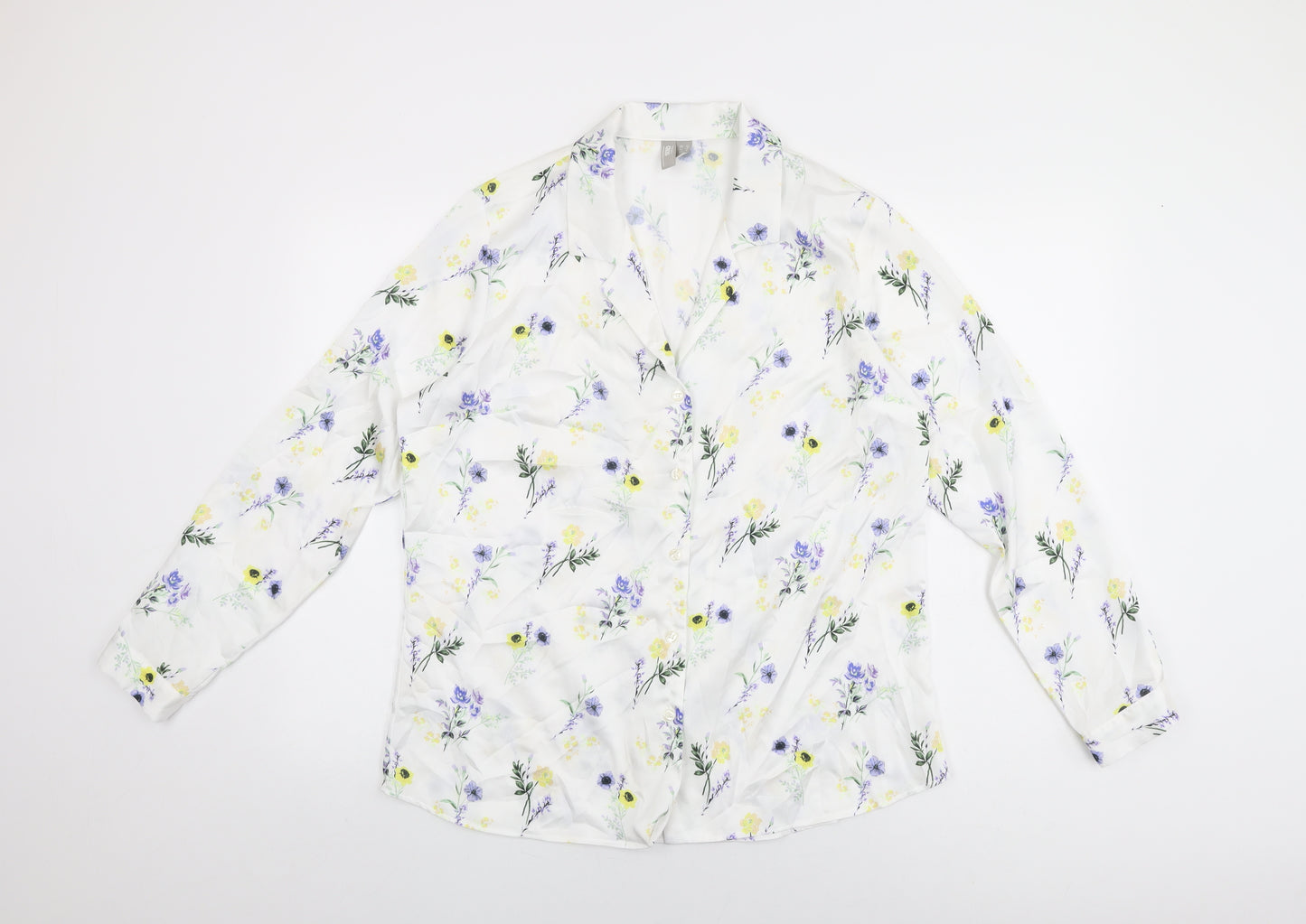 ASOS Womens White Floral Polyester Basic Button-Up Size 12 Collared