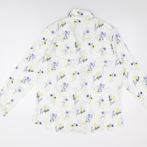 ASOS Womens White Floral Polyester Basic Button-Up Size 12 Collared