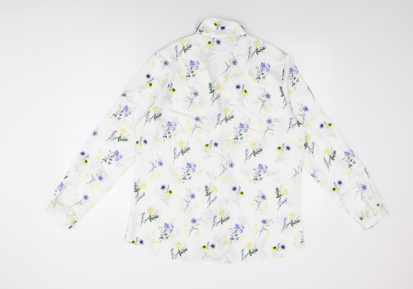 ASOS Womens White Floral Polyester Basic Button-Up Size 12 Collared