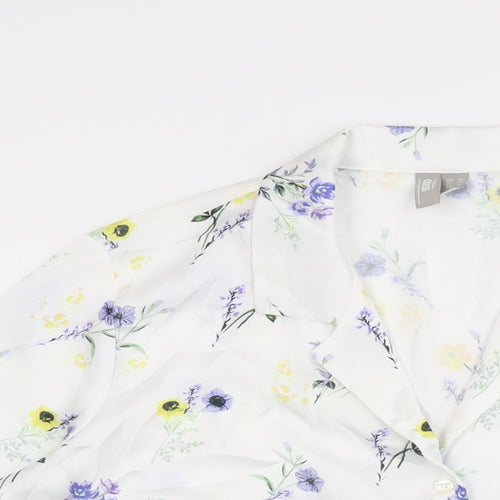 ASOS Womens White Floral Polyester Basic Button-Up Size 12 Collared