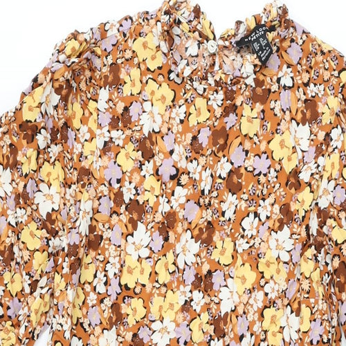 New Look Womens Brown Floral Viscose Shift Size 10 Round Neck Button