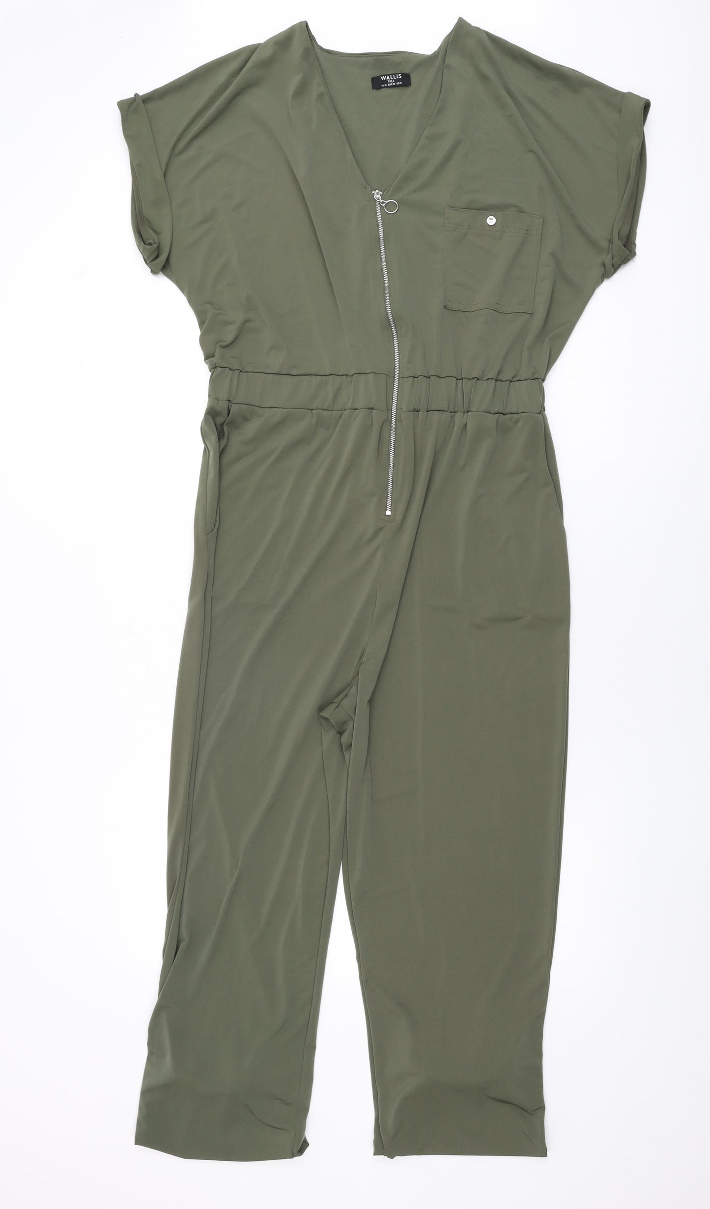 Wallis Womens Green Polyester Jumpsuit One-Piece Size 12 L31 in Zip