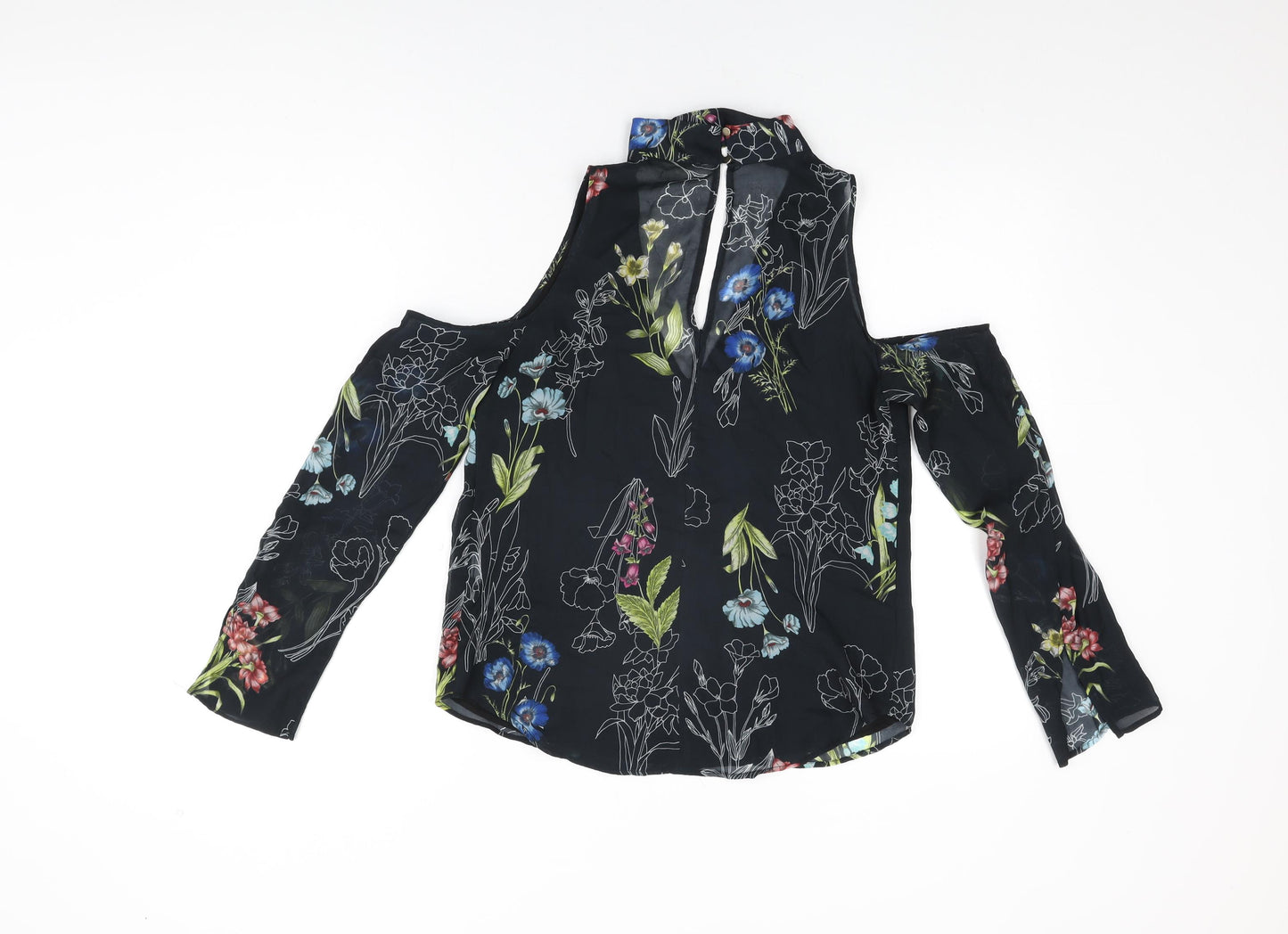 River Island Womens Black Floral Polyester Basic Blouse Size 8 Round Neck