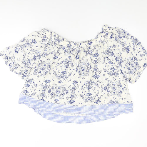 Marks and Spencer Womens White Floral Viscose Basic T-Shirt Size 16 Off the Shoulder