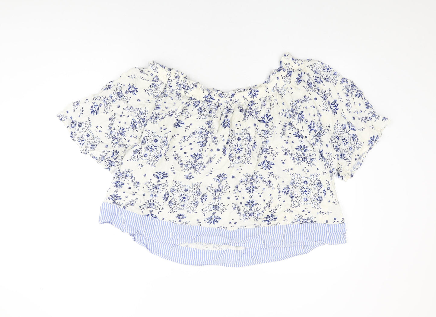 Marks and Spencer Womens White Floral Viscose Basic T-Shirt Size 16 Off the Shoulder