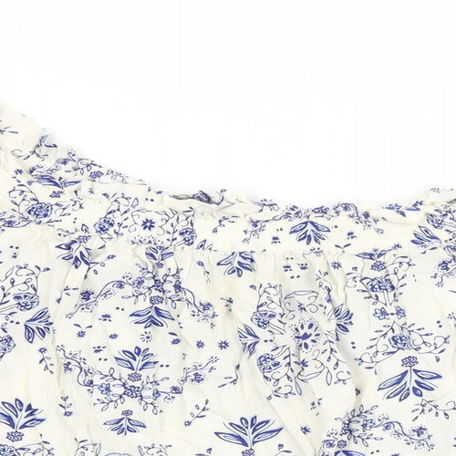 Marks and Spencer Womens White Floral Viscose Basic T-Shirt Size 16 Off the Shoulder