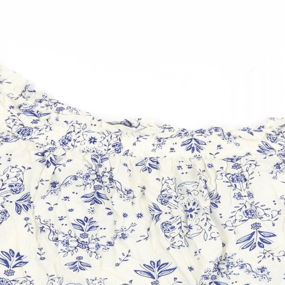 Marks and Spencer Womens White Floral Viscose Basic T-Shirt Size 16 Off the Shoulder