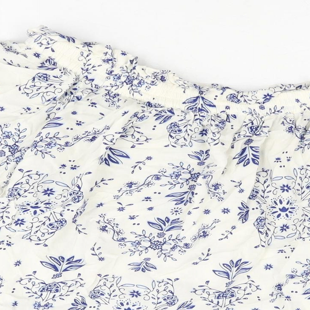 Marks and Spencer Womens White Floral Viscose Basic T-Shirt Size 16 Off the Shoulder
