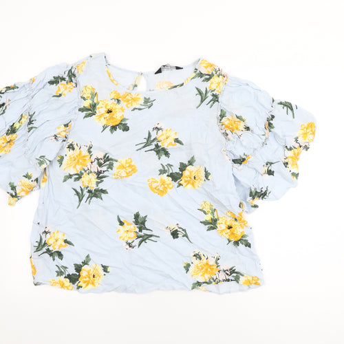 Dorothy Perkins Womens Blue Floral Viscose Basic T-Shirt Size 16 Round Neck
