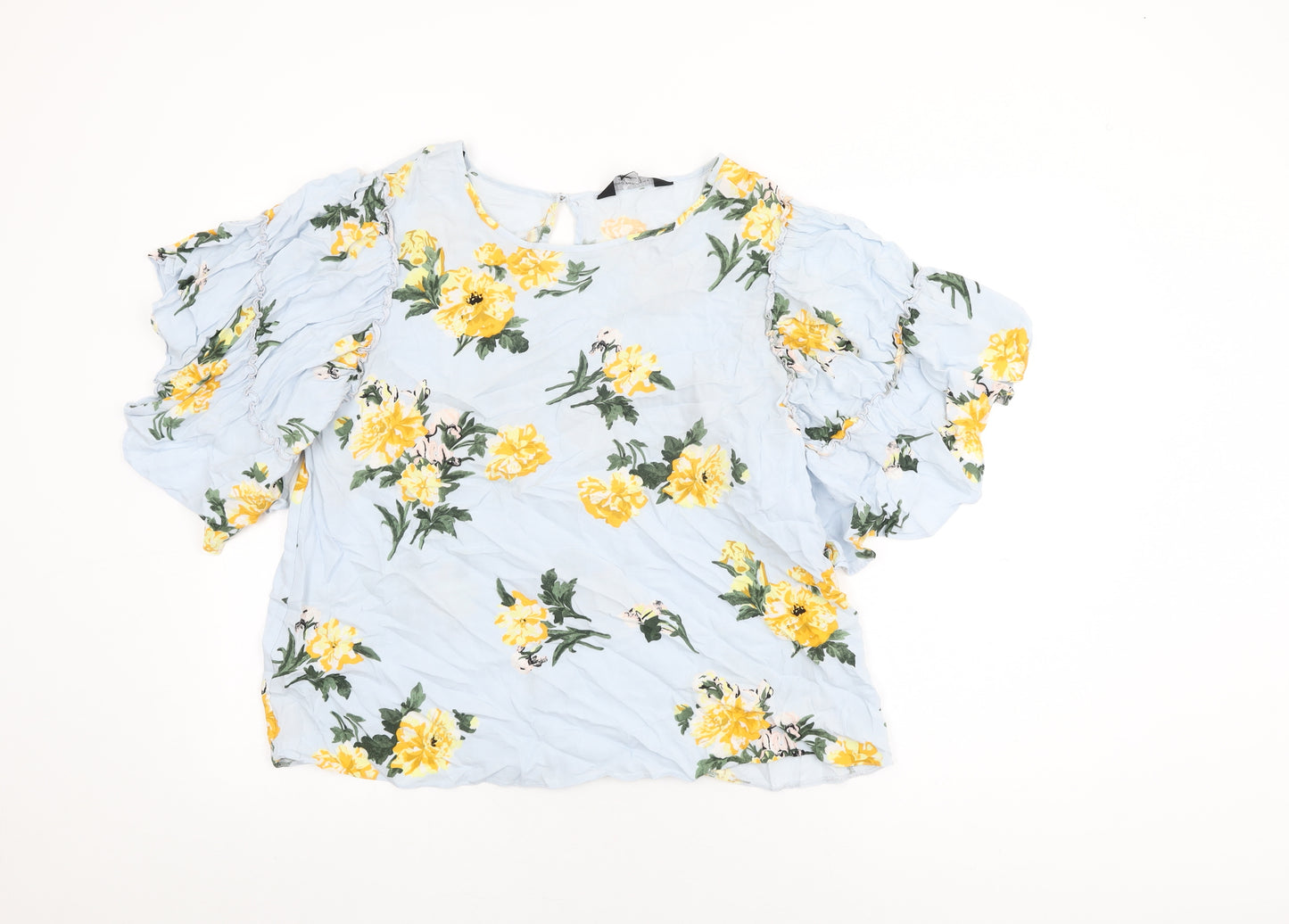 Dorothy Perkins Womens Blue Floral Viscose Basic T-Shirt Size 16 Round Neck