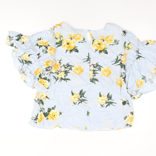 Dorothy Perkins Womens Blue Floral Viscose Basic T-Shirt Size 16 Round Neck