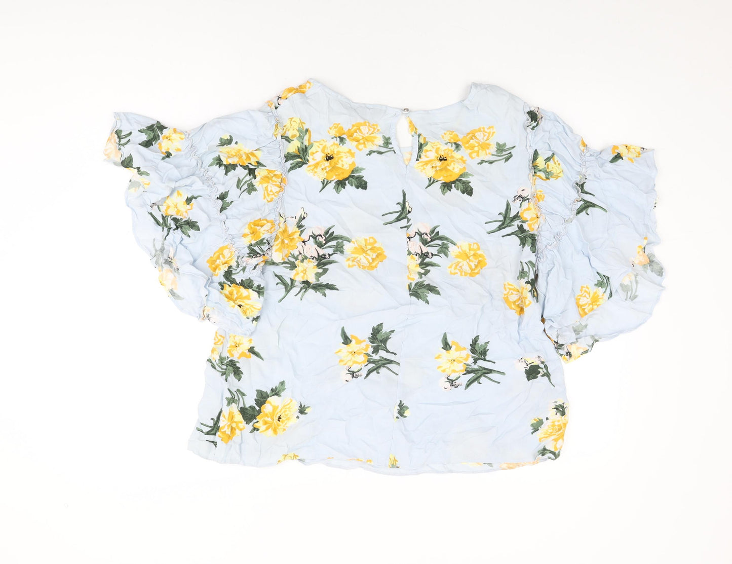 Dorothy Perkins Womens Blue Floral Viscose Basic T-Shirt Size 16 Round Neck