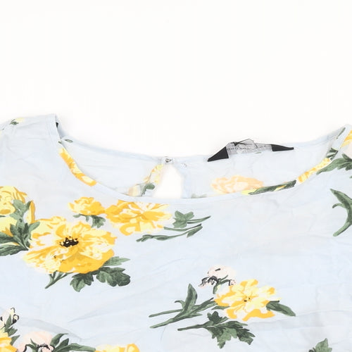 Dorothy Perkins Womens Blue Floral Viscose Basic T-Shirt Size 16 Round Neck