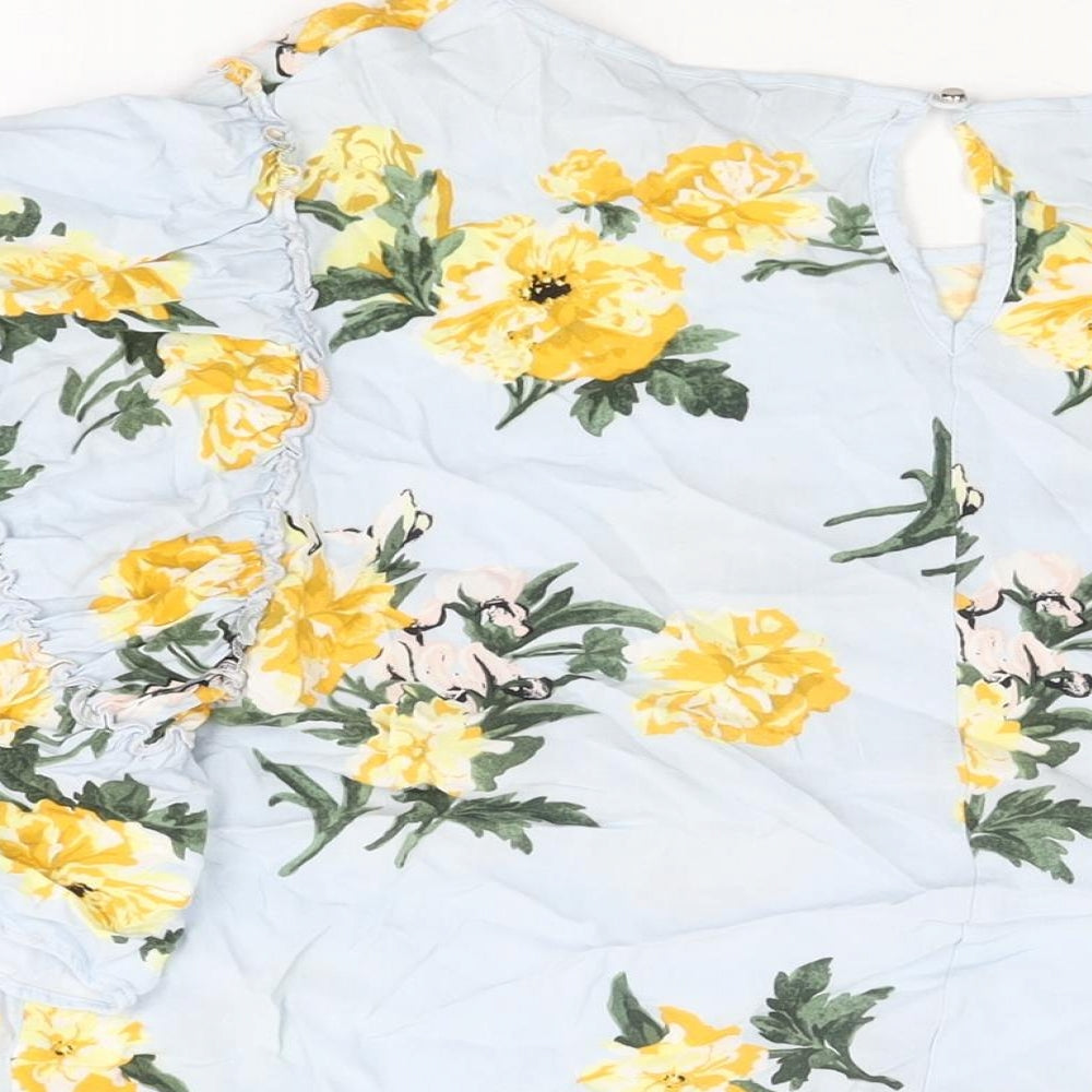 Dorothy Perkins Womens Blue Floral Viscose Basic T-Shirt Size 16 Round Neck