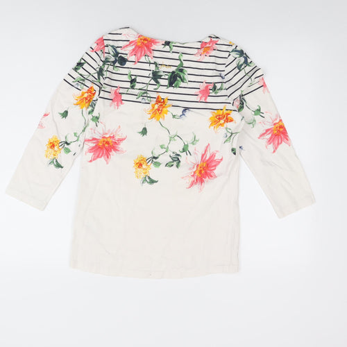 Joules Womens White Floral Cotton Basic T-Shirt Size 8 Round Neck
