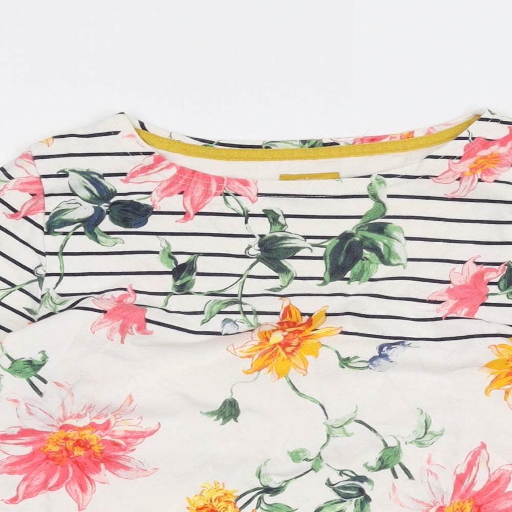 Joules Womens White Floral Cotton Basic T-Shirt Size 8 Round Neck
