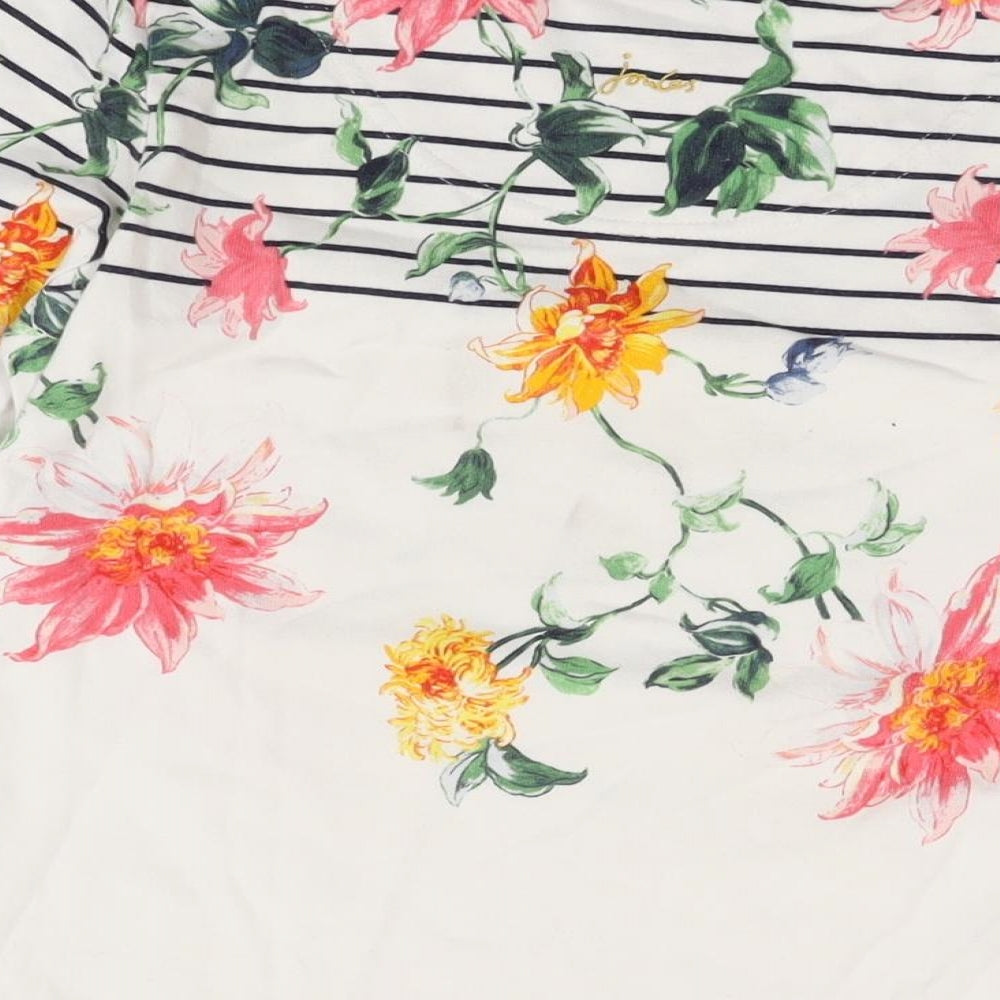 Joules Womens White Floral Cotton Basic T-Shirt Size 8 Round Neck