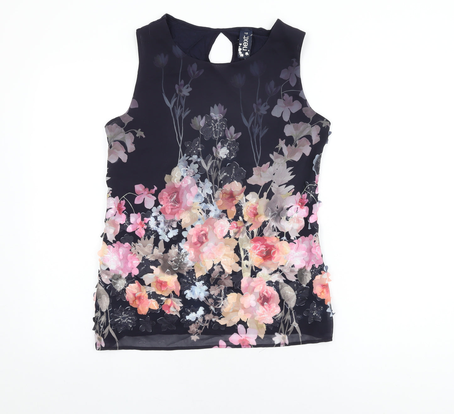 NEXT Womens Blue Floral Viscose Basic Blouse Size 10 Round Neck