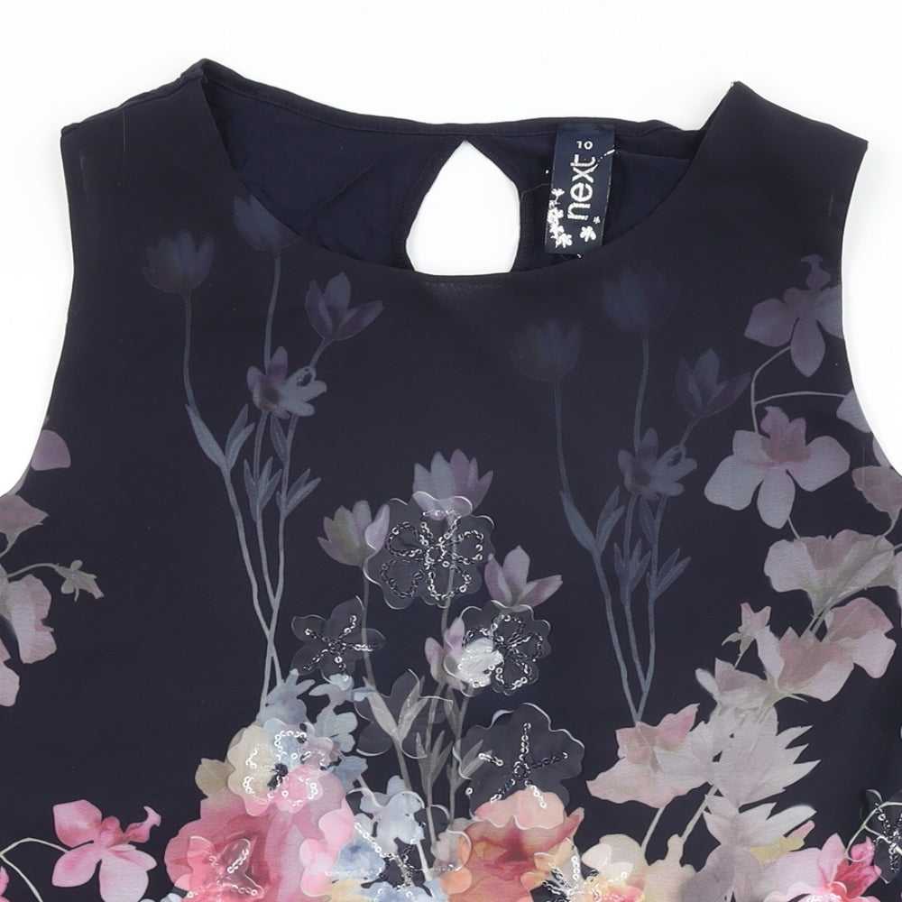 NEXT Womens Blue Floral Viscose Basic Blouse Size 10 Round Neck