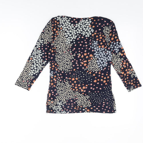 Marks and Spencer Womens Blue Floral Cotton Basic T-Shirt Size 8 Boat Neck