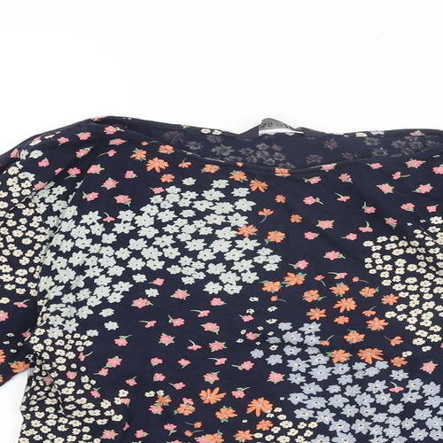 Marks and Spencer Womens Blue Floral Cotton Basic T-Shirt Size 8 Boat Neck