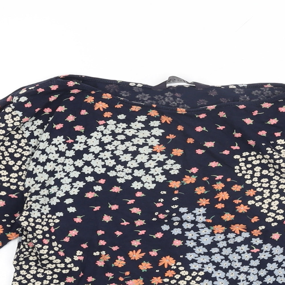Marks and Spencer Womens Blue Floral Cotton Basic T-Shirt Size 8 Boat Neck