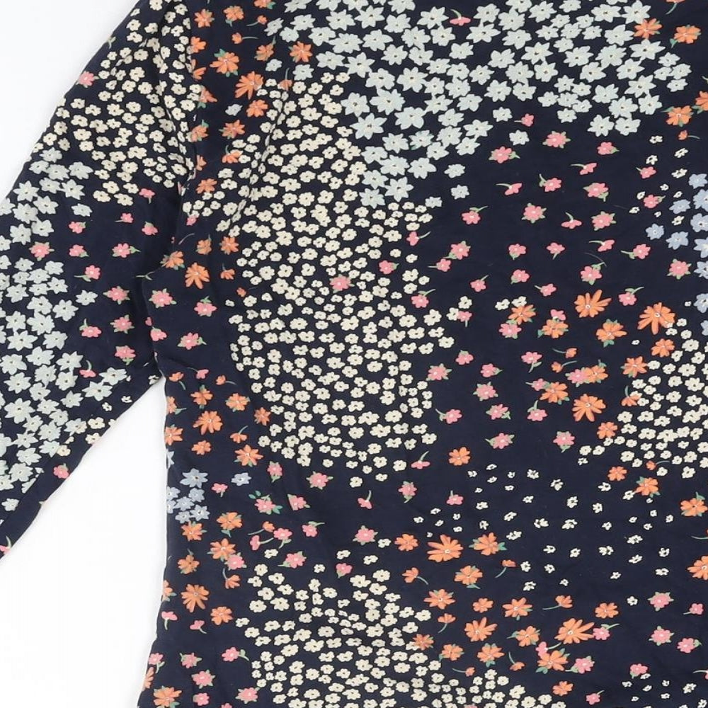 Marks and Spencer Womens Blue Floral Cotton Basic T-Shirt Size 8 Boat Neck