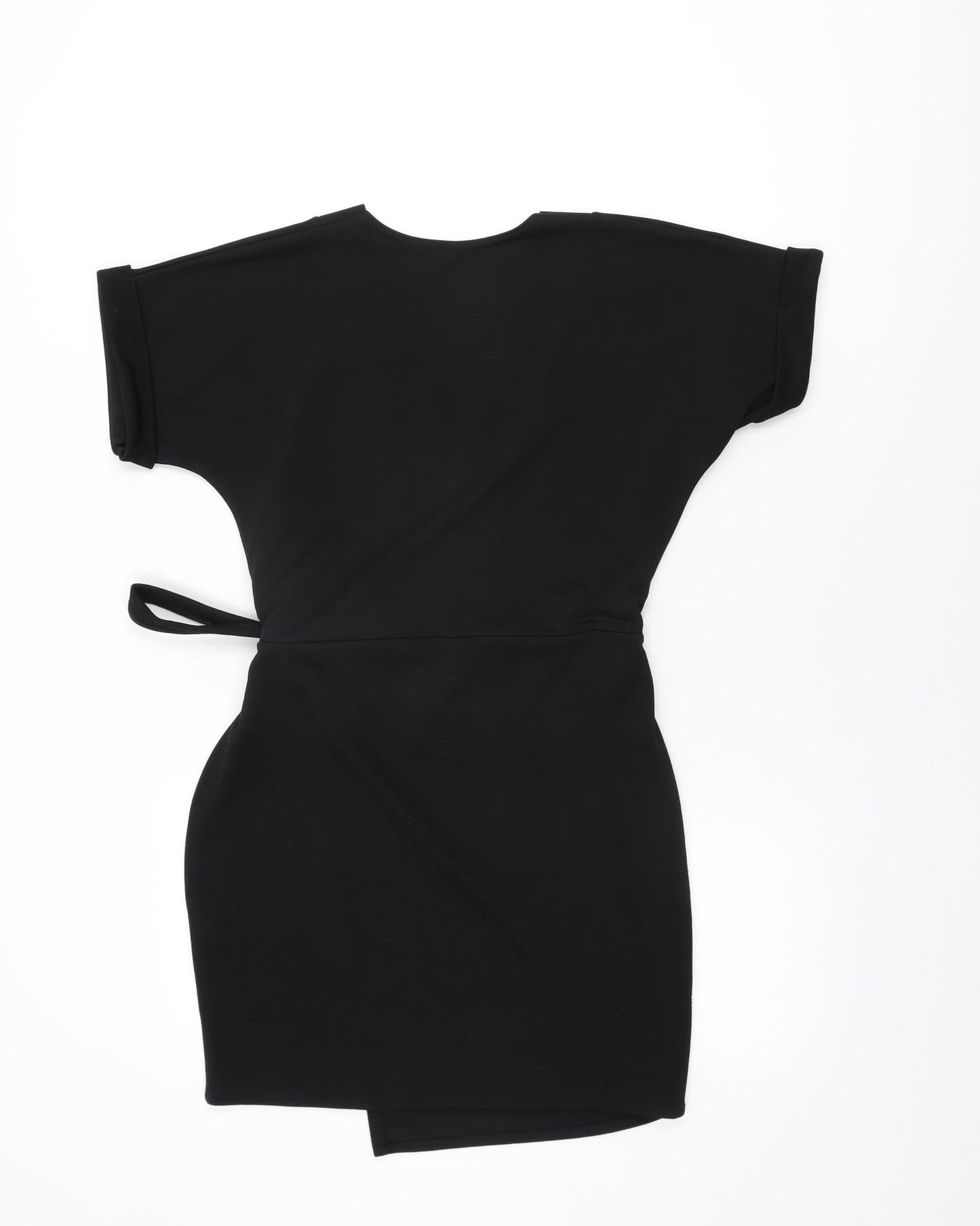 Boohoo Womens Black Polyester Wrap Dress Size 12 V-Neck Tie
