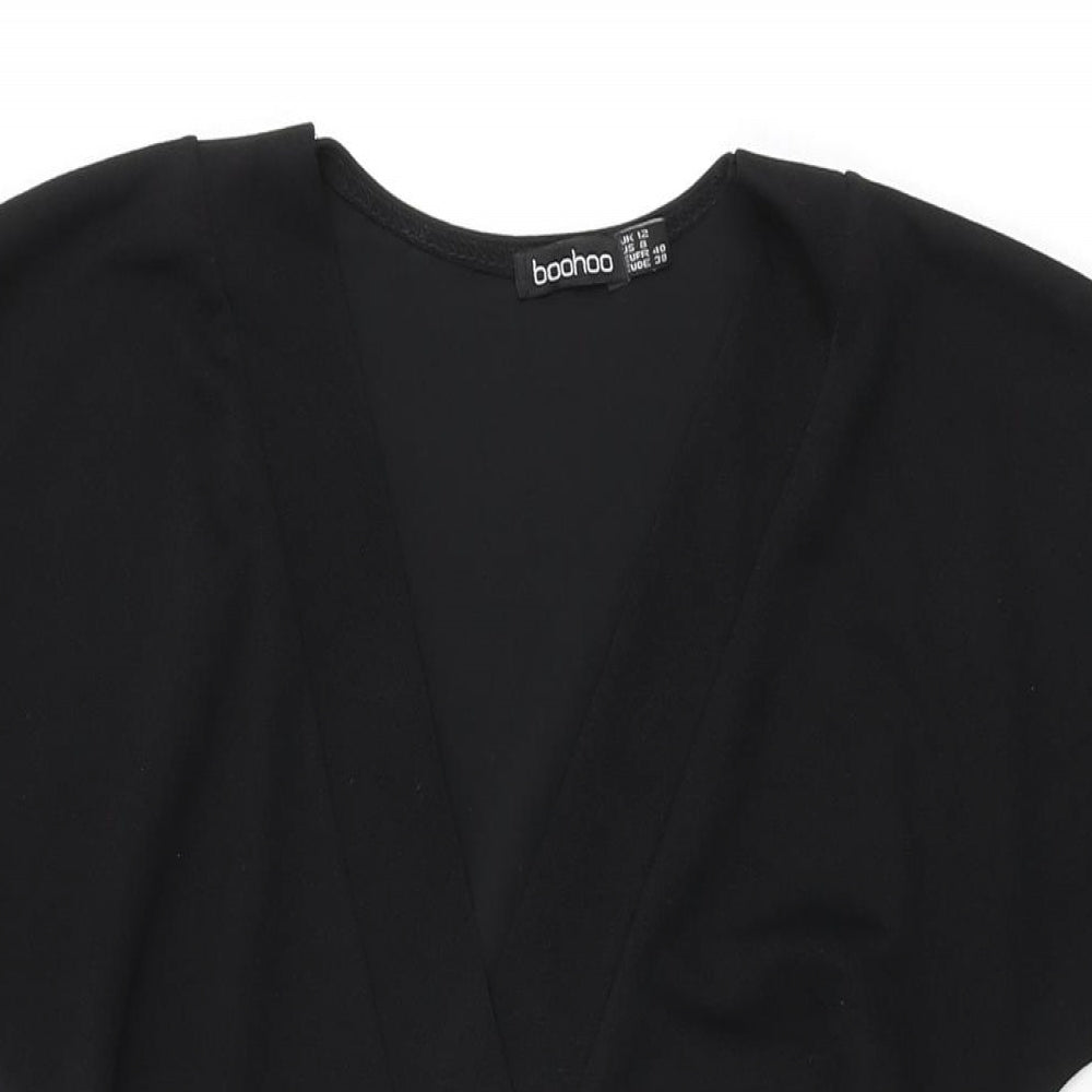 Boohoo Womens Black Polyester Wrap Dress Size 12 V-Neck Tie