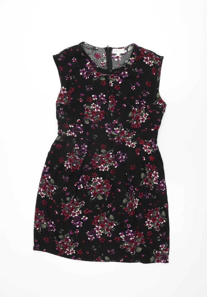 Apricot Womens Black Floral Polyester Bodycon Size 14 Round Neck Zip