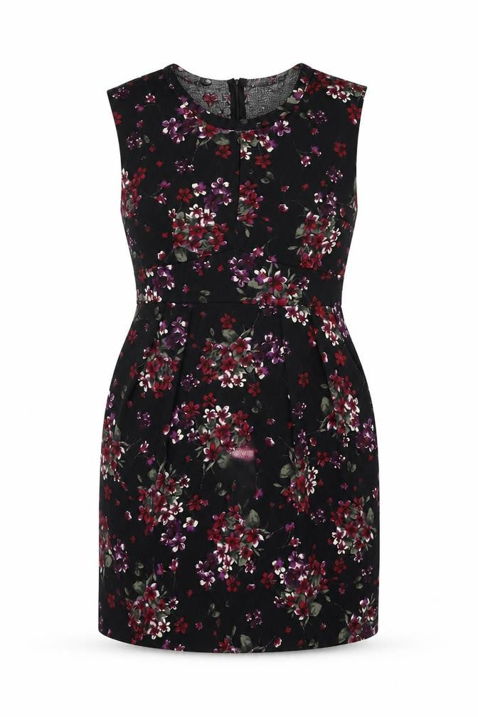 Front view of Apricot women’s black floral polyester bodycon, size UK 14, round neck zip