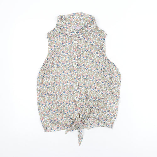 Avenue Womens White Floral Viscose Basic Button-Up Size 12 Collared