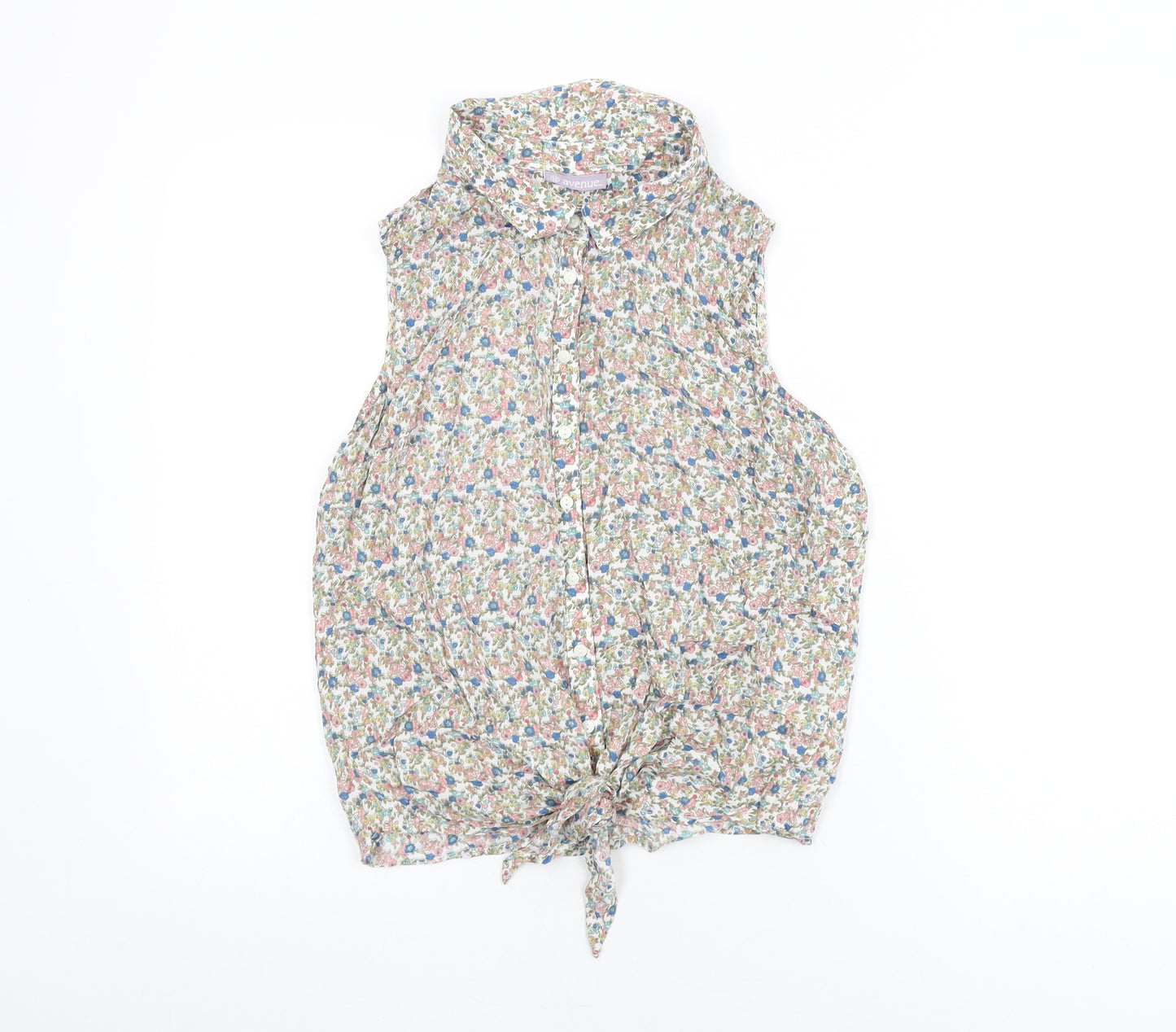 Avenue Womens White Floral Viscose Basic Button-Up Size 12 Collared