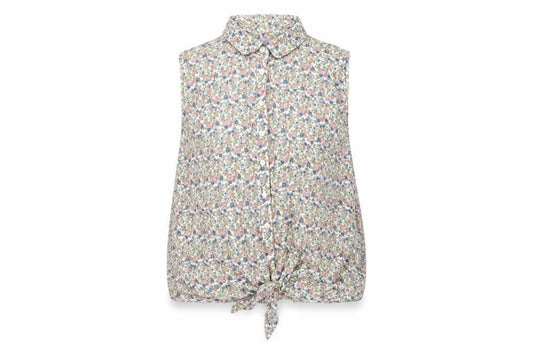 Front view of Avenue women’s white floral viscose basic button-up, size UK 12, collared