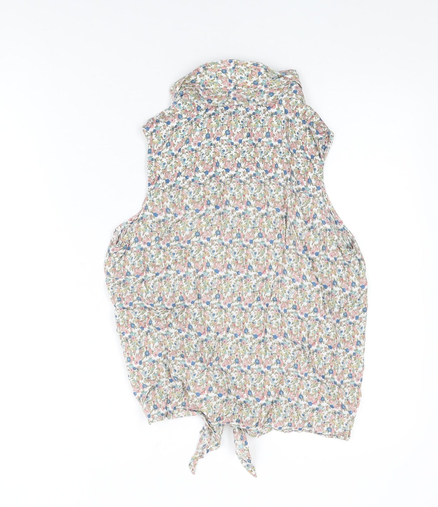 Avenue Womens White Floral Viscose Basic Button-Up Size 12 Collared