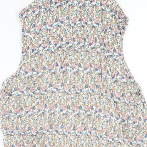 Avenue Womens White Floral Viscose Basic Button-Up Size 12 Collared
