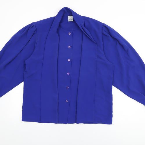 Country Casuals Womens Blue Polyester Basic Button-Up Size 14 Round Neck