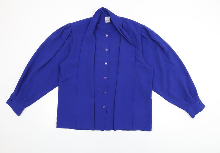 Country Casuals Womens Blue Polyester Basic Button-Up Size 14 Round Neck