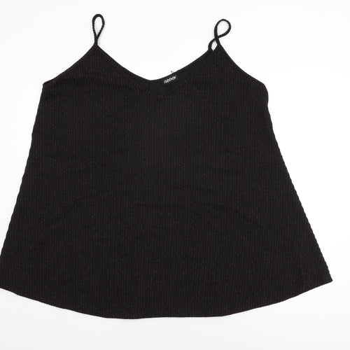 Curvewow Womens Black Polyester Basic T-Shirt Size 24 V-Neck