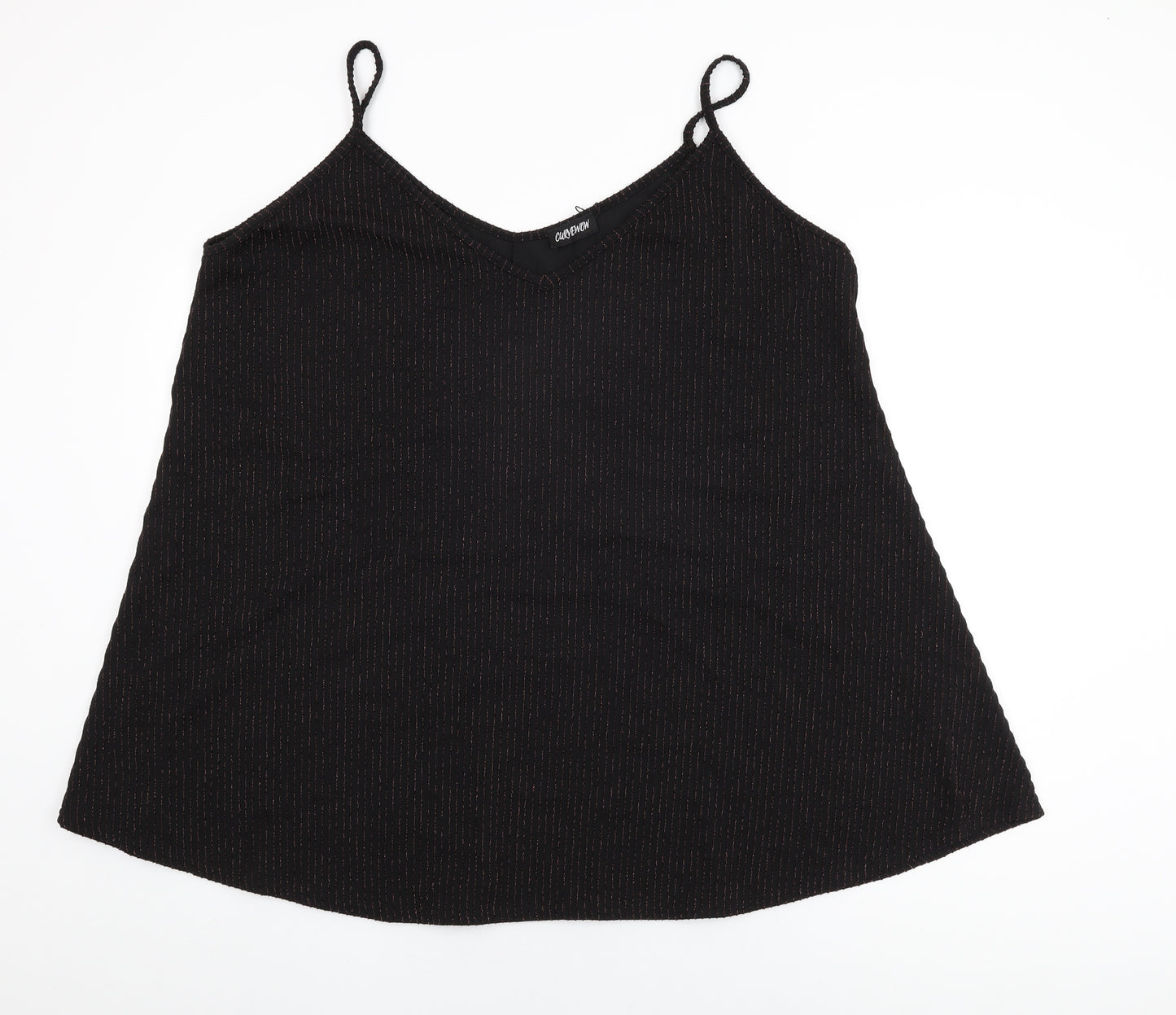 Curvewow Womens Black Polyester Basic T-Shirt Size 24 V-Neck