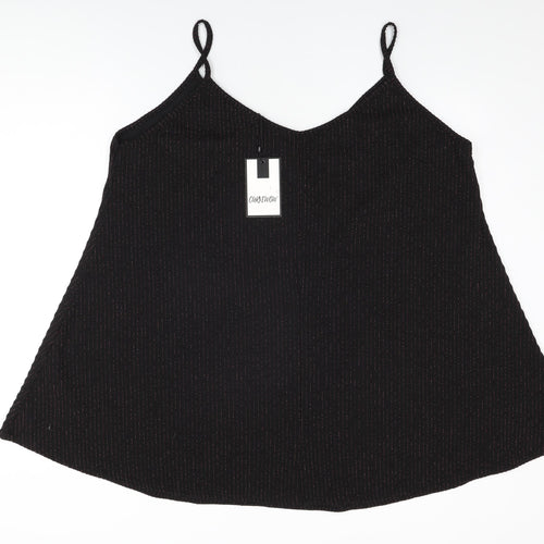 Curvewow Womens Black Polyester Basic T-Shirt Size 24 V-Neck